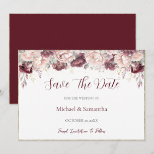 Save The Date Burgundy Blush Peony et Mariage Rose