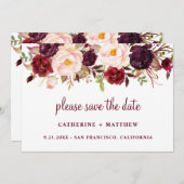 Save The Date Burgundy Blush Rose Wedding Enregistrer la date (Devant / Derrière)