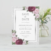 Save The Date Burgundy Blush Silver Wedding Enregistrer Les Cart (Debout devant)