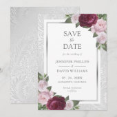 Save The Date Burgundy Blush Silver Wedding Enregistrer Les Cart (Devant / Derrière)