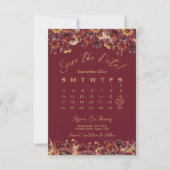 Save The Date Burgundy Boho Chic Wildflowers Wedding Calendar (Devant)