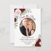 Save The Date Burgundy Floral Elegant Boho Mariage Photo (Devant)