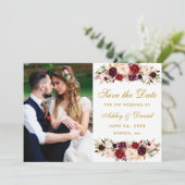 Save The Date Burgundy Floral Photo Gold Enregistrer La Date W (Debout devant)
