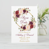 Save The Date Burgundy Floral Wreath Gold Enregistrer La Date Br (Debout devant)