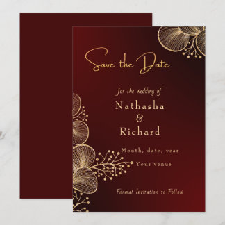 Save The Date Burgundy & Glided Floral Elegant Wedding