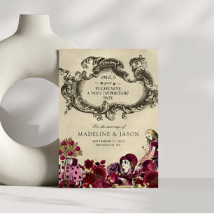 Save The Date Burgundy Gold Alice au pays des merveilles Mariage