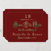 Save The Date Burgundy Gold Calligraphie Mariage Enregistrer La (Devant / Derrière)