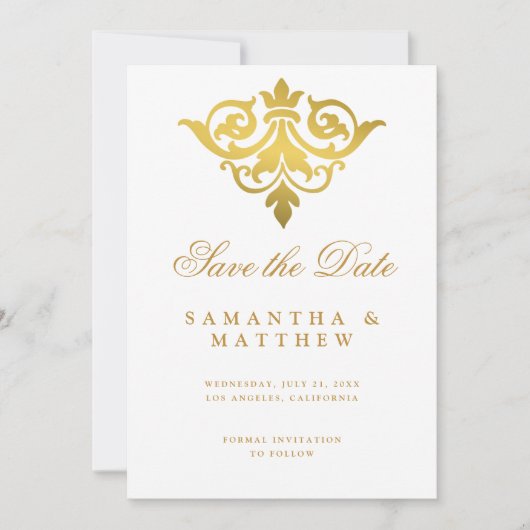 Save The Date Burgundy Gold Damask Mariage Indien Enregistrer La (Devant)
