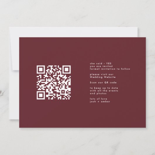 Save The Date Burgundy & Gold Fall Calligraphy Photo QR Code (Dos)