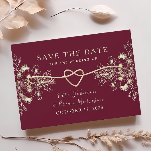 Save The Date Burgundy Gold Floral Fall