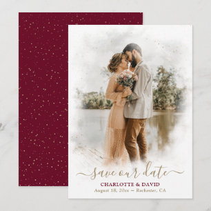 Save The Date Burgundy Gold Mariage Photo Enregistrer notre cart