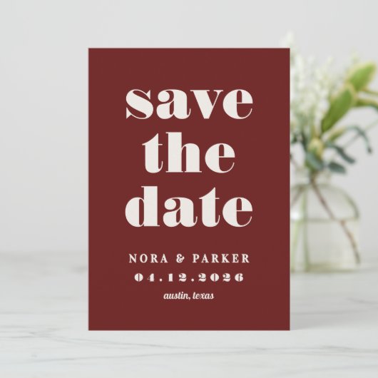 Save The Date Burgundy & Ivory Simple Modern Formal Wedding (Debout devant)