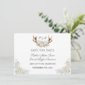 Save The Date Burgundy Marsala Floral Antlers Enregistrer La Dat (Debout devant)