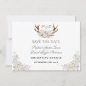 Save The Date Burgundy Marsala Floral Antlers Enregistrer La Dat (Devant)