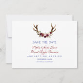 Save The Date Burgundy Marsala Floral Antlers Enregistrer La Dat (Devant)