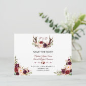 Save The Date Burgundy Marsala Floral Antlers Enregistrer La Dat (Debout devant)