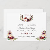 Save The Date Burgundy Marsala Floral Cerf Mariage (Devant / Derrière)