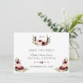 Save The Date Burgundy Marsala Floral Cerf Mariage (Debout devant)