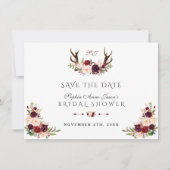 Save The Date Burgundy Marsala Floral Cerf Mariage (Devant)