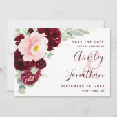 Save The Date Burgundy moderne Blush Floral Greenery Photo (Devant)