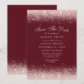 Save The Date Burgundy Moderne Confetti Or Rose Gold (Devant / Derrière)