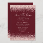 Save The Date Burgundy Moderne Confetti Rose Gold (Devant / Derrière)