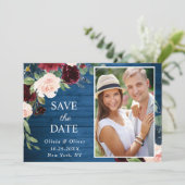 Save The Date Burgundy Navy Blue Blush PHOTO Floral Mariage (Debout devant)