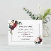 Save The Date Burgundy Navy Blue Floral Frame Enregistrer La Dat (Debout devant)