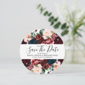 Save The Date Burgundy Navy Blush Fleurs Aquarelle (Debout devant)