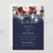 Save The Date Burgundy Navy Lumières Florales Mariage Enregistre (Devant)