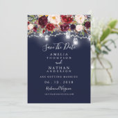 Save The Date Burgundy Navy Lumières Florales Mariage Enregistre (Debout devant)