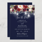 Save The Date Burgundy Navy Lumières Florales Mariage Enregistre (Devant / Derrière)
