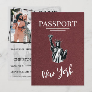 Save The Date Burgundy New York City Passeport Enregistrer La Da