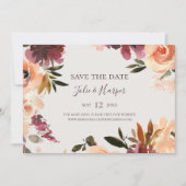 Save The Date Burgundy Orange Floral Beige horizontal (Devant)