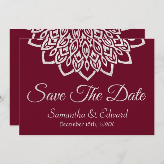 Save The Date Burgundy Parties scintillant Argent élégant Enregi (Devant / Derrière)