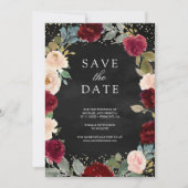 Save The Date Burgundy Peach Floral Photo Black QR Code Mariage (Devant)