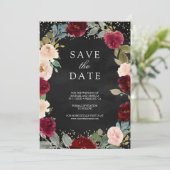 Save The Date Burgundy Peach Floral Photo Black QR Code Mariage (Debout devant)