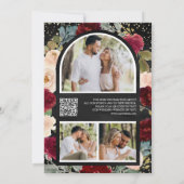 Save The Date Burgundy Peach Floral Photo Black QR Code Mariage (Dos)