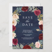 Save The Date Burgundy Pêcher Floral Photo Marine QR Code Mariag (Devant)