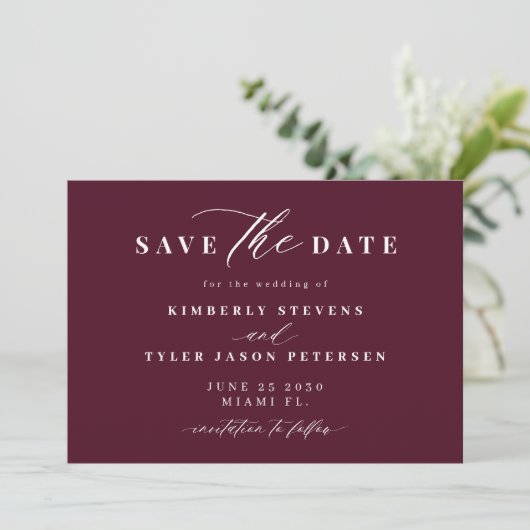 Save The Date Burgundy QR code simple elegant wedding (Debout devant)