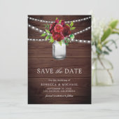 Save The Date Burgundy Red Floral Wood QR Code Mariage Photo (Debout devant)
