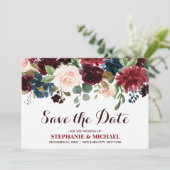 Save The Date Burgundy Red Navy Floral Rustic Boho Enregistrer l (Debout devant)
