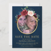 Save The Date Burgundy Red Navy Floral Rustic Boho Photo (Devant)