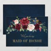 Save The Date Burgundy Red Navy Floral Rustic Boho Photo (Devant / Derrière)