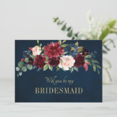Save The Date Burgundy Red Navy Floral Rustic Boho Photo (Debout devant)