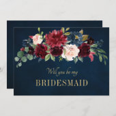 Save The Date Burgundy Red Navy Floral Rustic Boho Photo (Devant / Derrière)