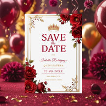 Burgundy Rose Quinceañera Enregistrez la Date | Or