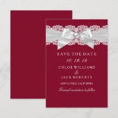 Save The Date Burgundy Rouge Blanc Mariage Pearl Bow Enregistrer (Devant / Derrière)