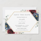 Save The Date Burgundy Rouge Bleu Bleu Floral Mariage (Devant)
