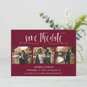 Save The Date Burgundy Script Mariage Photo Enregistrer La Date (Debout devant)